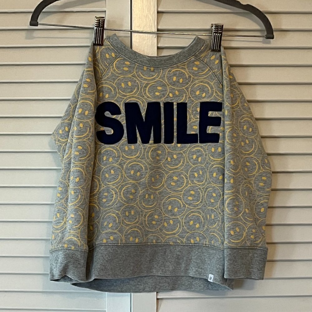 GAP kids sweatshirt "smile" navy happy face 5 grey boys girls unisex